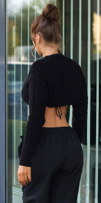 langarm crop sweater-trui zwart